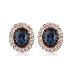 gold plated oval shaped aaaaa australia crystal with clear cubic zirconia stud earrings fashion jewelry for women (rose gold sapphire)