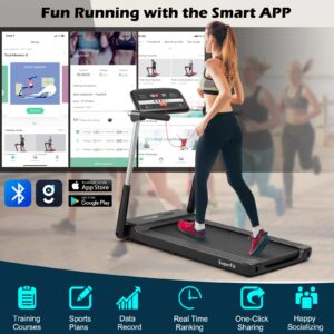 Goplus 2.25HP Folding Treadmill, Compact Superfit Treadmill with LED Display and APP Control, Portable Walking Jogging Running Machine for Home Apartment Office Black