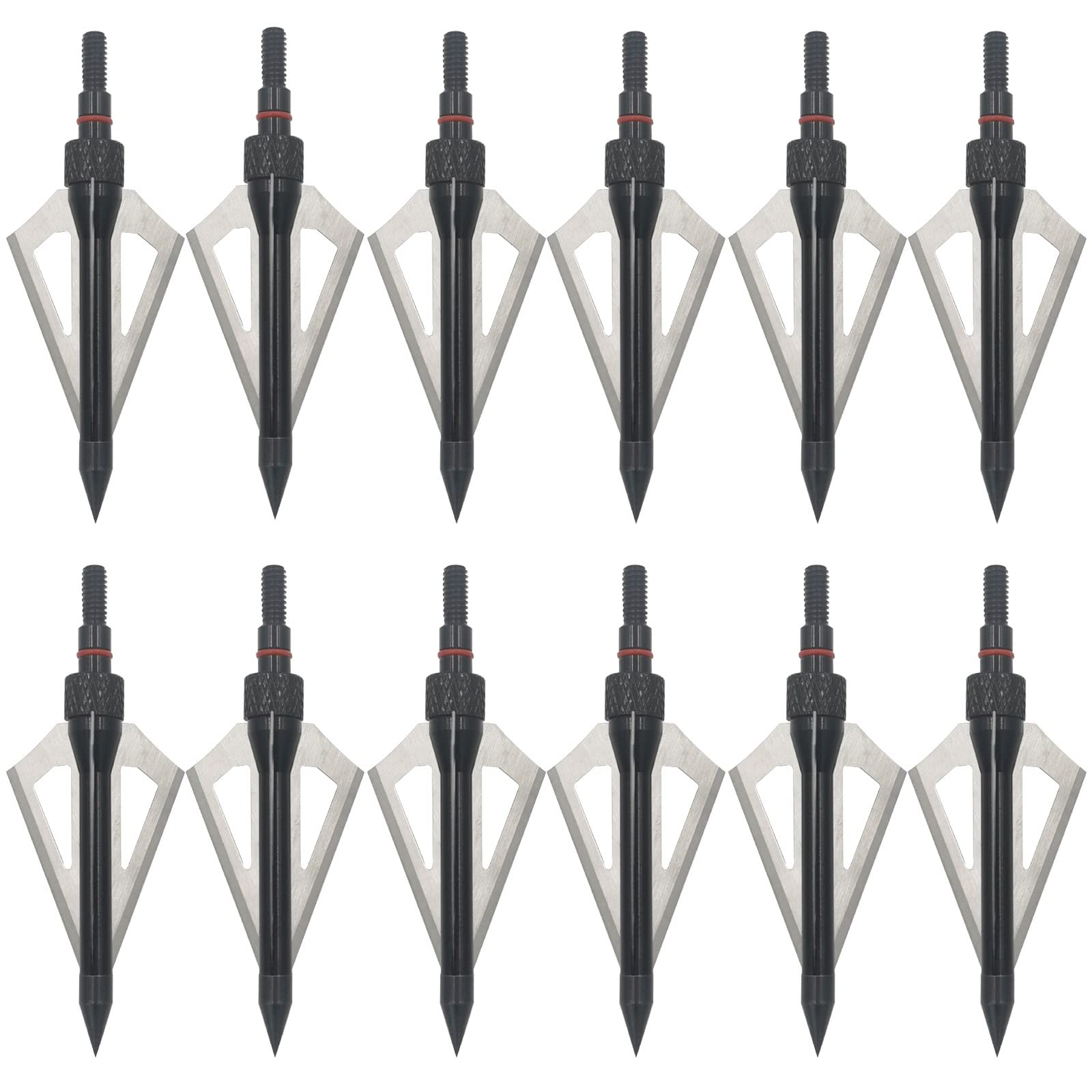 LeeMui Hunting Broadheads 12PK 100 Grains Screw-in Arrow Archery 3 Blades Hunting Heads Arrow Tips Compatible with Crossbow and Compound Bow + 1 PK Broadhead Storage Case (Black)