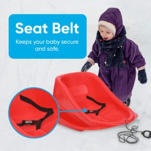 Superio Baby Pull Sled, Infant Boggan Snow Sled, Child Safe Plastic Sleigh with Pull Ropes and Seat Belt, (Red)