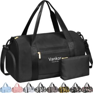 gym bag for women with shoe compartment waterproof, sports duffle bag for travel duffel weekender carry on beach yoga overnight luggage mommy maternity hospital bag black 17.5 inch