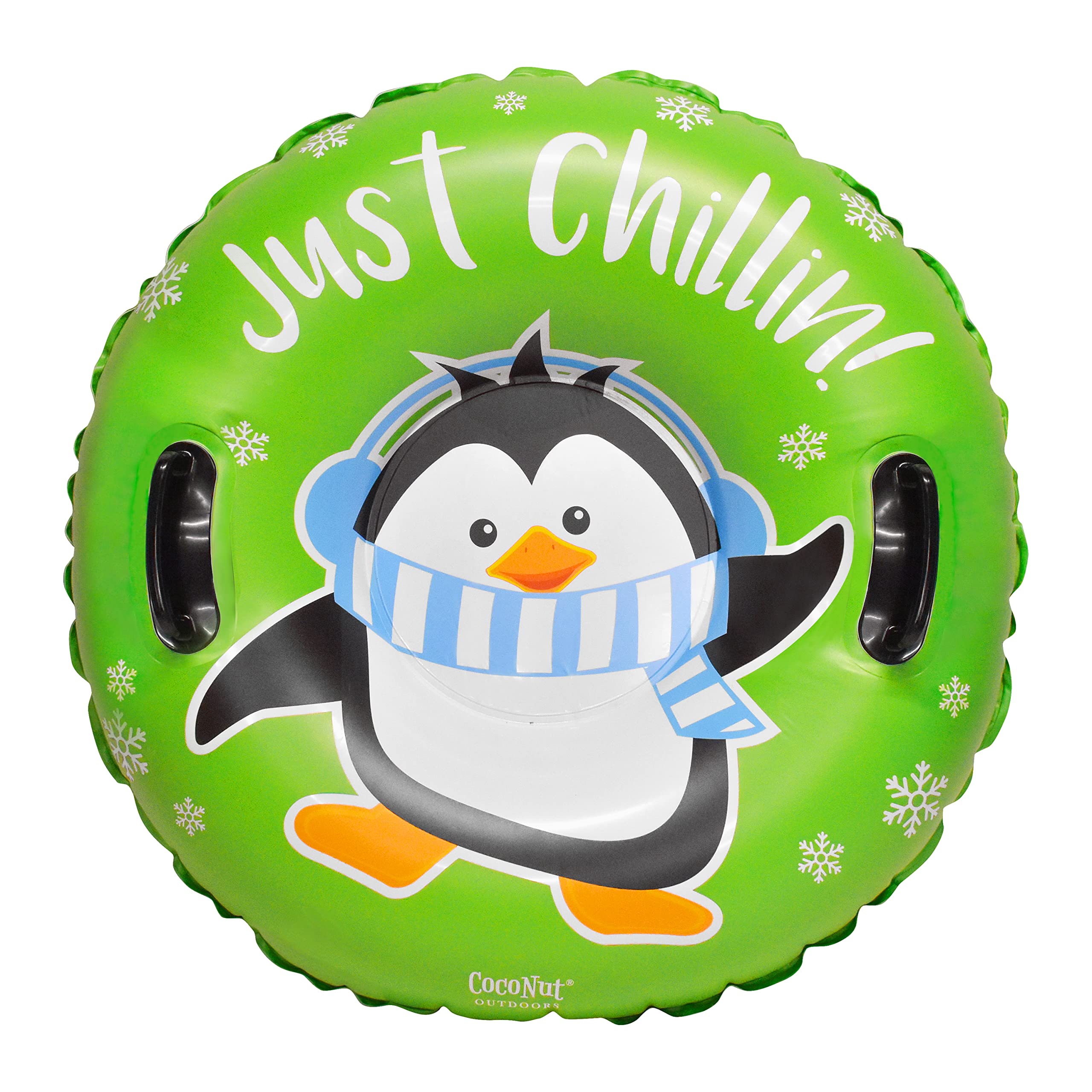 CocoNut Outdoor- 32” Inflatable Penguin Snow Ring- “Just Chillin” Heavy Duty Snow Sled with Sturdy Handles for Kids, Teens and Adults-Cold Resistant Toboggan -Lightweight Tube for Boys and Girls