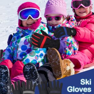 Eurzom 4 Pairs Kids Winter Ski Snow Gloves Waterproof and Windproof Adjustable Gloves for Kids, 4 Colors (Red, Blue, Bright Blue, Gray, 8-15 Years)