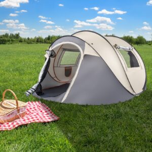 VINGLI Pop Up Camping Tent,Waterproof Automatic Setup -Instant Family Tents for Camping Hiking & Traveling, 110” x 79” x 48” (Grey)