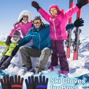 Eurzom 4 Pairs Kids Winter Ski Snow Gloves Waterproof and Windproof Adjustable Gloves for Kids, 4 Colors (Red, Blue, Bright Blue, Gray, 8-15 Years)