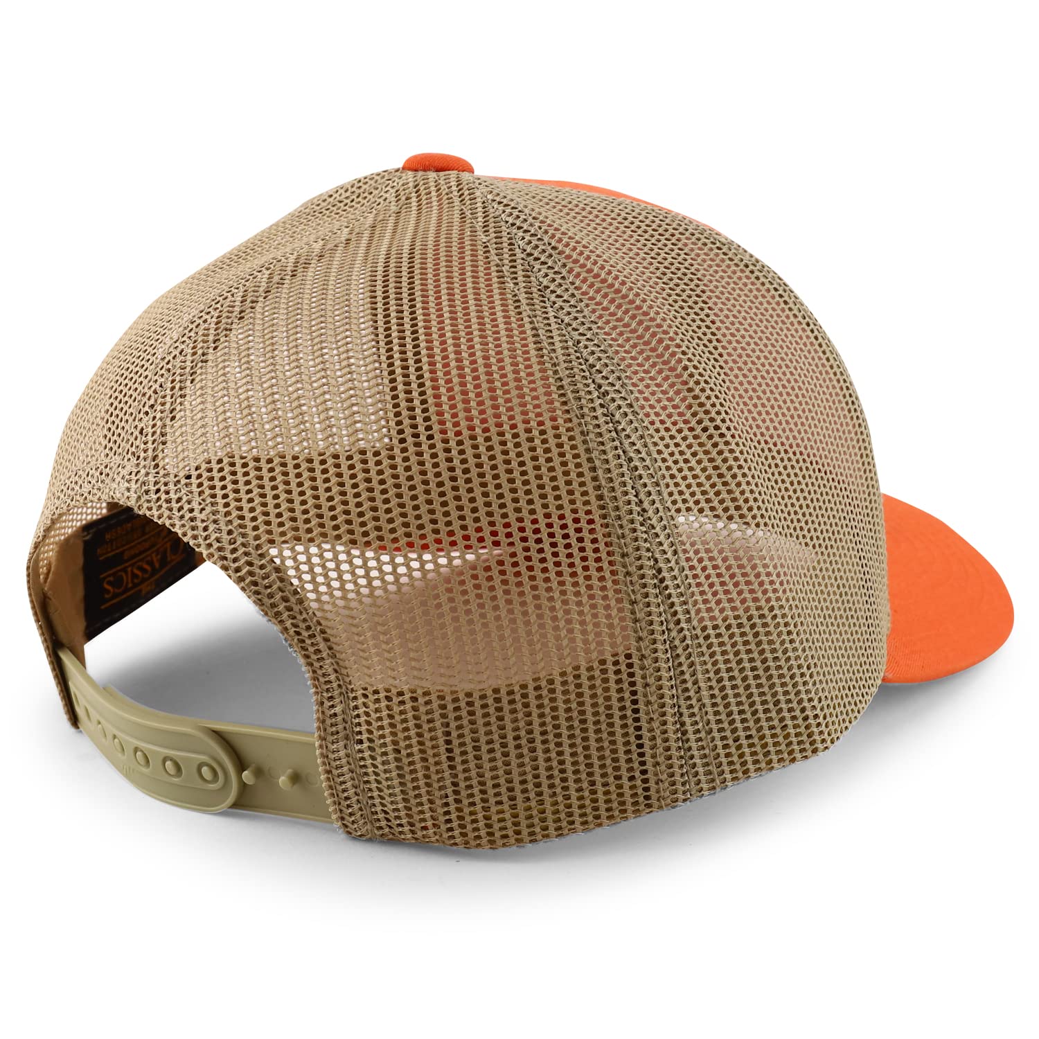 Trendy Apparel Shop Oaxaca Mexico Patch 6 Panel Trucker Mesh Cap - Orange Tan - White Patch