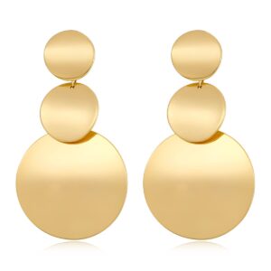 FAMARINE Gold Disc Dangle Earrings Drop Earrings For Women Fashion Bid Gold Earrings