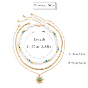 Sixexey Layered Sun Necklace Gold Necklace Chain Beaded Summer Beach Necklace Accessories for Women(B)