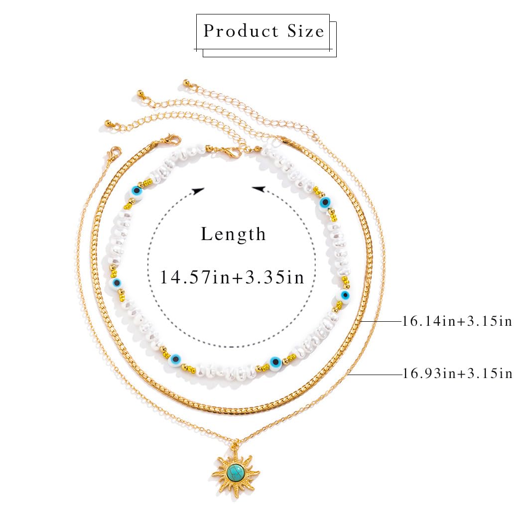 Sixexey Layered Sun Necklace Gold Necklace Chain Beaded Summer Beach Necklace Accessories for Women(B)