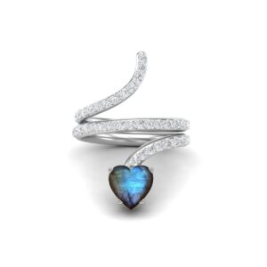 MOONEYE 7MM Heart Shape Wrap Bypass Snake Ring Natural Labradorite 925 Sterling Silver Women Wedding Rings (Sterling Silver, 8)