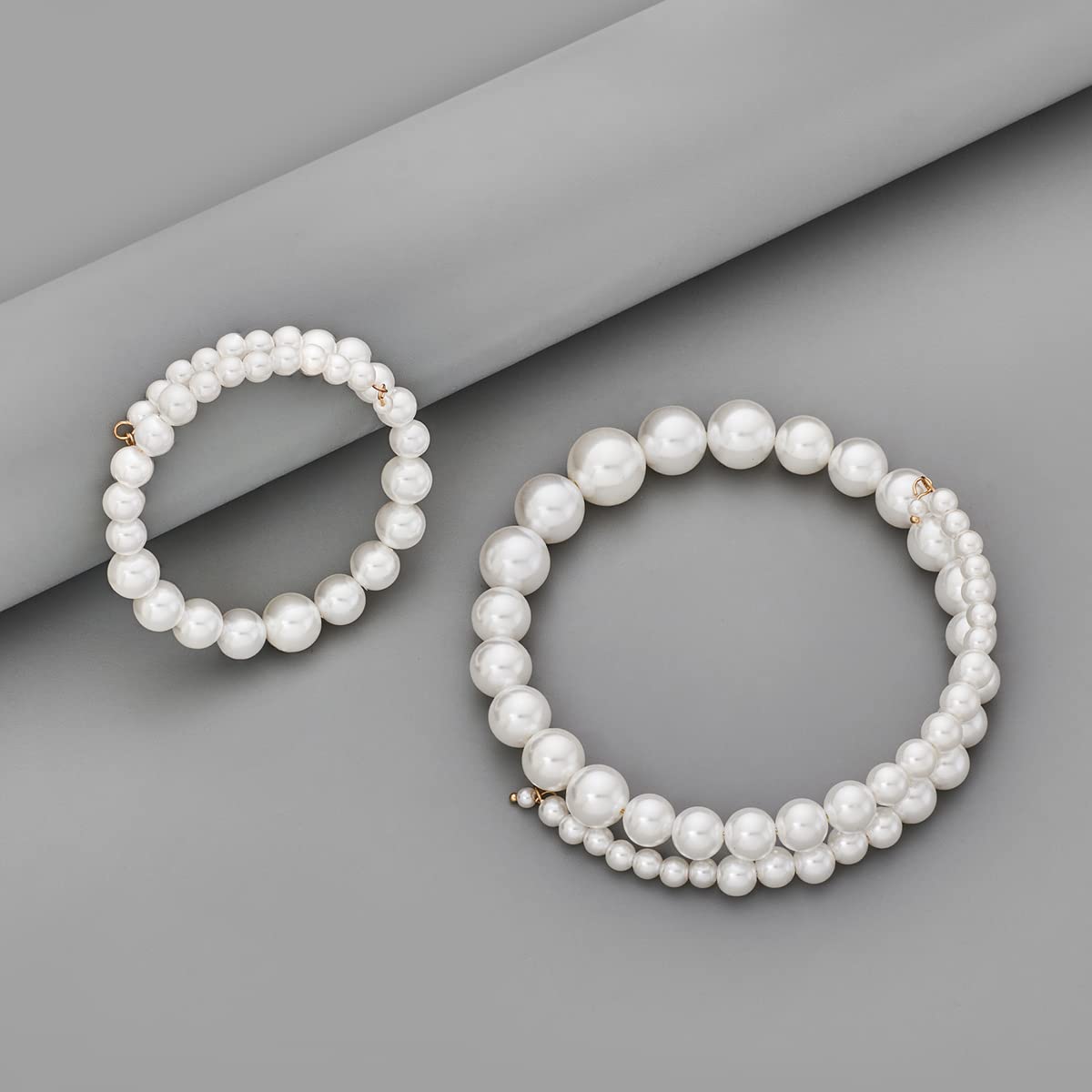 Round Imitation Pearl Bracelet for Women Pearl Open Bracelet Pearl Necklace Accessories Jewelry Gift for Women,White