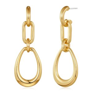 MUYAN 14K Gold Plated Geometric Link Drop Earrings for Women Classy Geometric Earrings Minimalist Jewelry for Lady Women