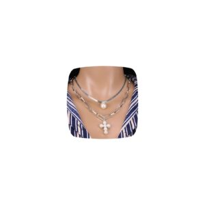 MUAYOUAUM Cross Faux Pearl GOLD Necklaces for Women SILVER