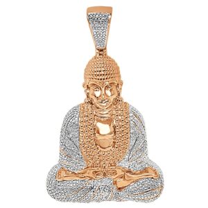 real genuine natural authentic diamond 24 + grams meditation siddhartha gautama buddha pendant 10k gold over buddhist pave charm big 2.65'' (rose gold finish)