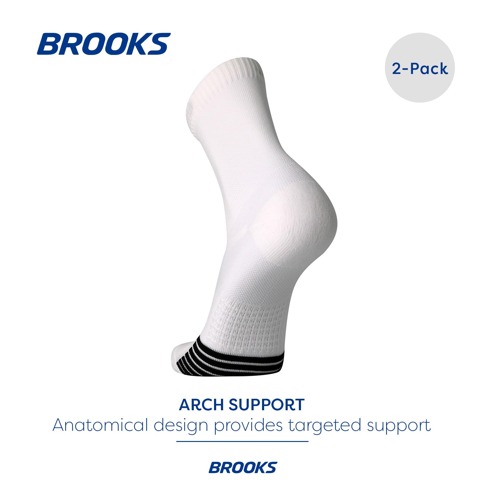 Brooks Ghost Lite Crew Socks I Performance Running, Comfort Fit with Arch Support for Men & Women (2-Pack Set) - White - Large