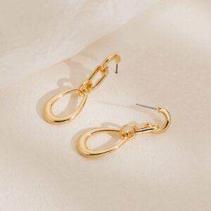 MUYAN 14K Gold Plated Geometric Link Drop Earrings for Women Classy Geometric Earrings Minimalist Jewelry for Lady Women