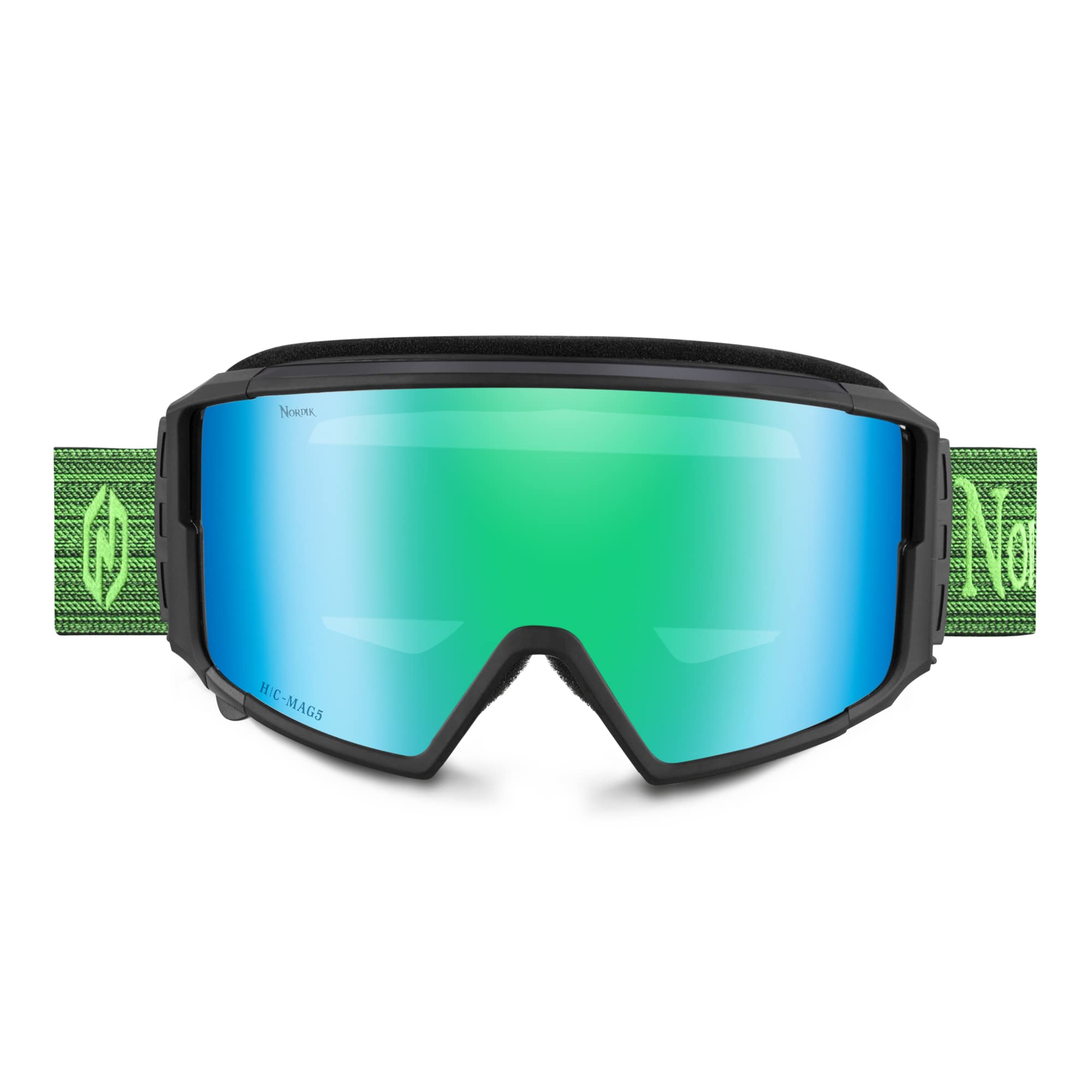 Nordik Viking Heated Ski Goggles Winter Snow Goggle ((Matte Black/Green Lens)