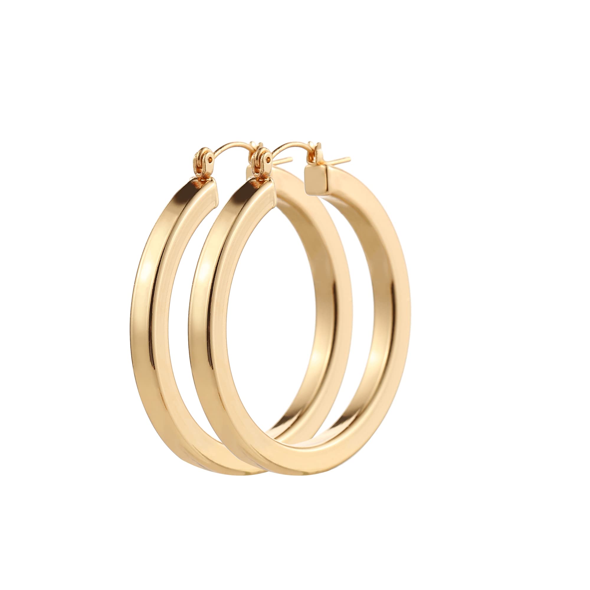 3 Pairs Big Gold Hoop Earrings Set for Women 14K Gold Plated, Hypoallergenic Stainless Steel Post Chunky Twisted Hoops Earring for Women Girls. (3 Gold Square Hoop)