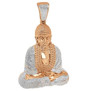 Real Genuine Natural Authentic Diamond 24 + Grams Meditation Siddhartha Gautama Buddha Pendant 10K Gold Over Buddhist Pave Charm Big 2.65'' (Rose Gold Finish)