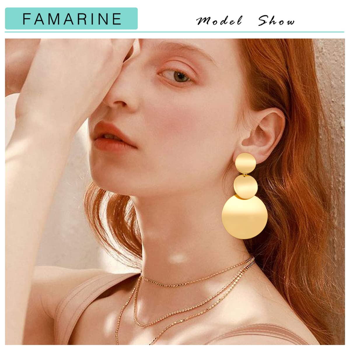 FAMARINE Gold Disc Dangle Earrings Drop Earrings For Women Fashion Bid Gold Earrings