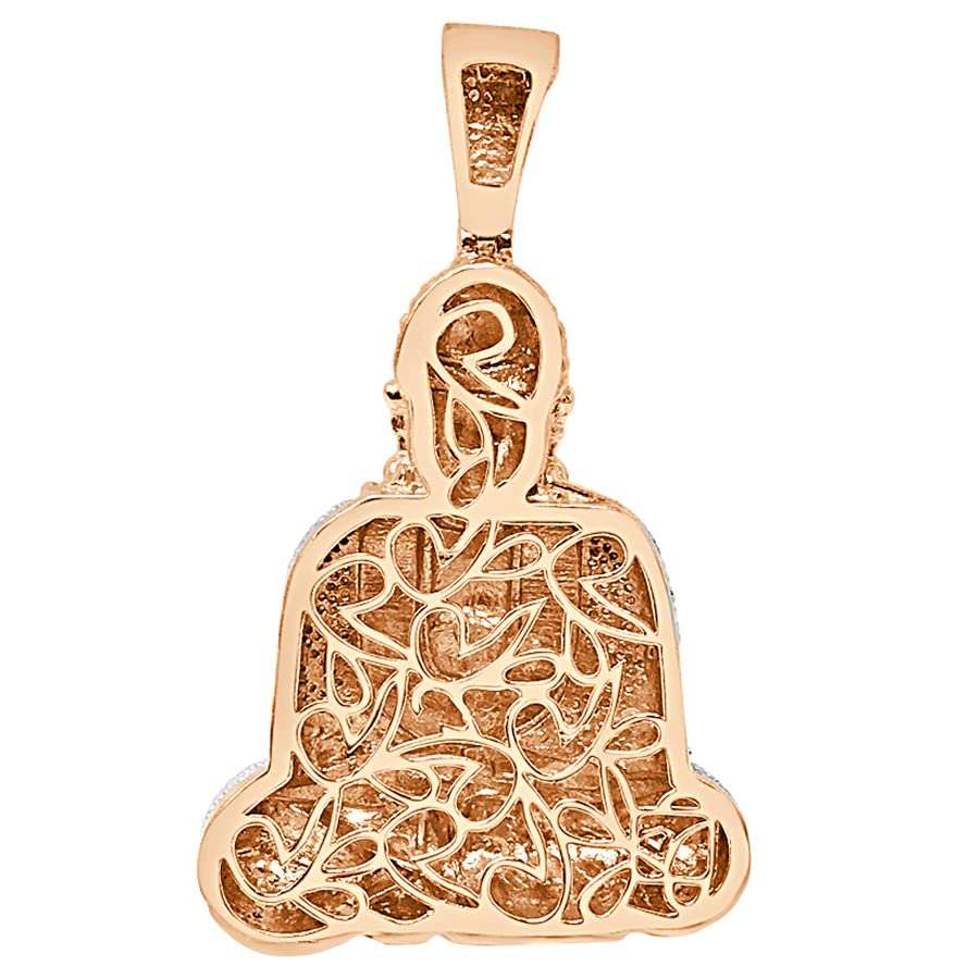 Real Genuine Natural Authentic Diamond 24 + Grams Meditation Siddhartha Gautama Buddha Pendant 10K Gold Over Buddhist Pave Charm Big 2.65'' (Rose Gold Finish)