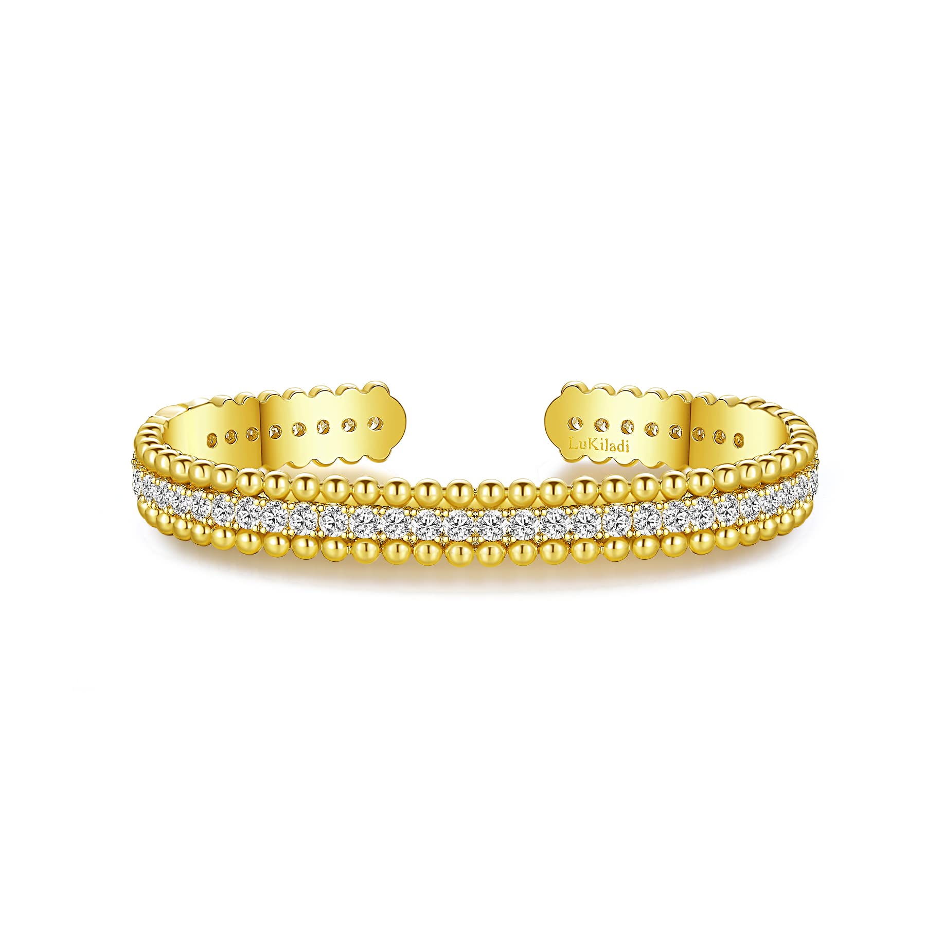 Gold Beaded Tennis Bracelet for women-3 in 1 Hinged Cuff Bangle Bracelets Jewelry for women with Sparkle Cubic Zirconia-Braclets-Lukiladi (Gold)