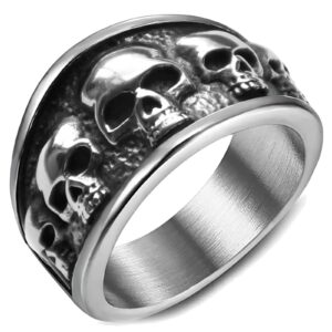 hj huaj stainless steel cool skull rings gothic death skull skeleton cocktail party biker statement retro vintage ring