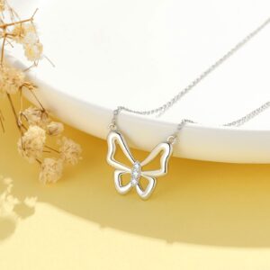 BETHZA 0.08 CT Diamond Butterfly Necklace in 925 Sterling Silver Dainty D Color, VVS Clarity Butterfly Diamond Pendant Jewelry Gifts for Women Mother (18+2 Inch)