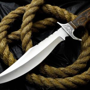 2a's Knives Handmade D2 Steel Bowie Knife with Sheath, This Cutting Knife has Hand Engraved Wood Handle.