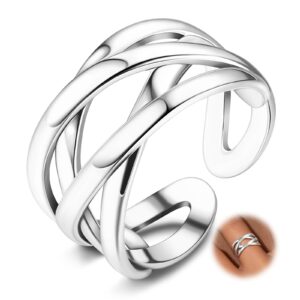 zelores 925 sterling silver celtic knot rings open knuckle rings for women adjustable thumb finger rings minimalist cross line band rings (silver)