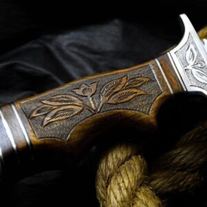 2a's Knives Handmade D2 Steel Bowie Knife with Sheath, This Cutting Knife has Hand Engraved Wood Handle.