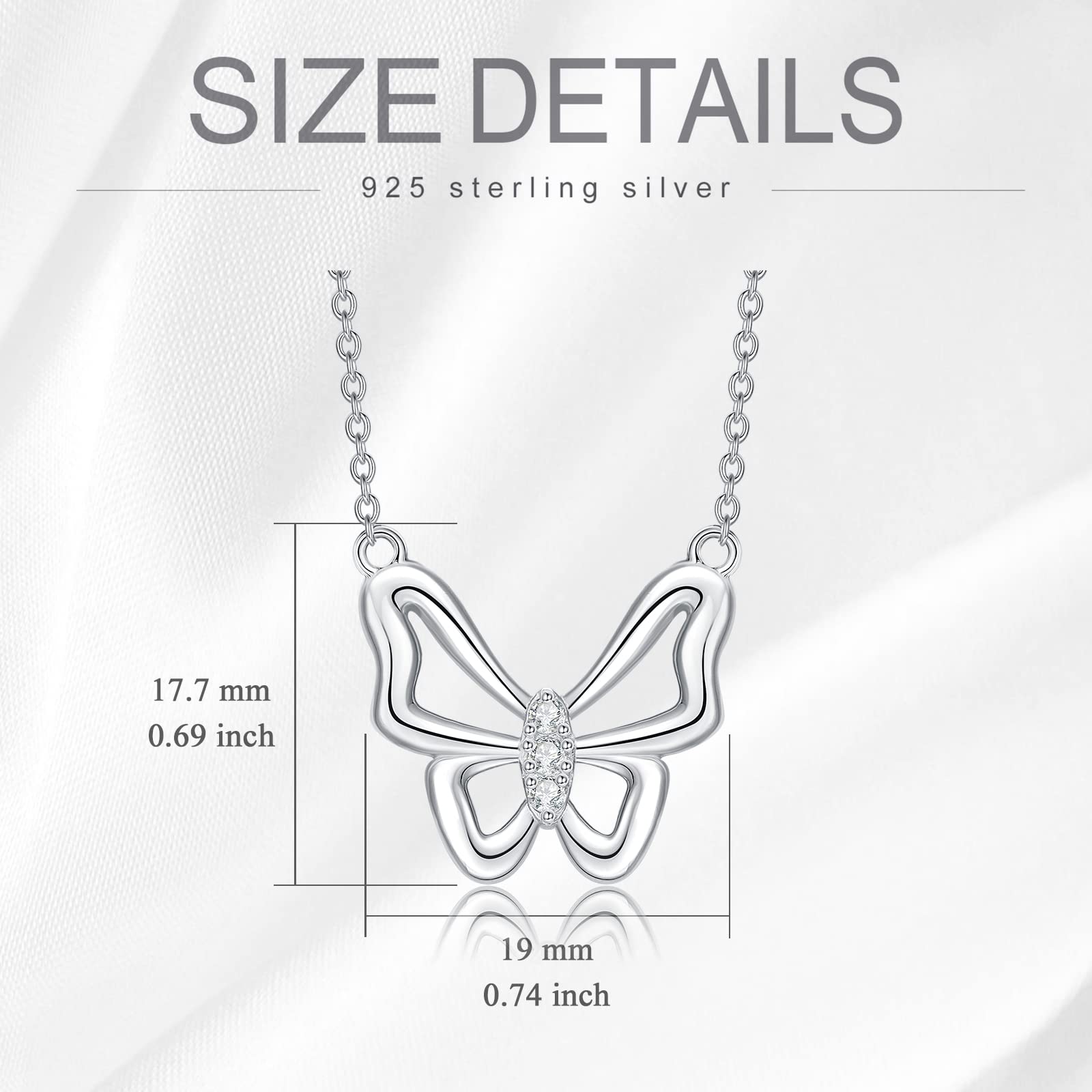 BETHZA 0.08 CT Diamond Butterfly Necklace in 925 Sterling Silver Dainty D Color, VVS Clarity Butterfly Diamond Pendant Jewelry Gifts for Women Mother (18+2 Inch)