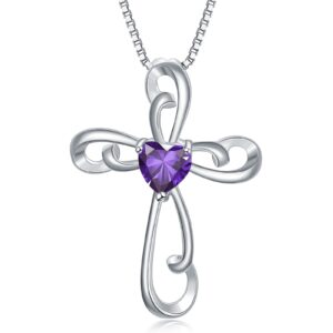 cross necklace for women 925 sterling silver birthstone necklace twisted faith cross crucifix pendant with heart shape zirconia fine jewelry birthday gift for her,18-20inches