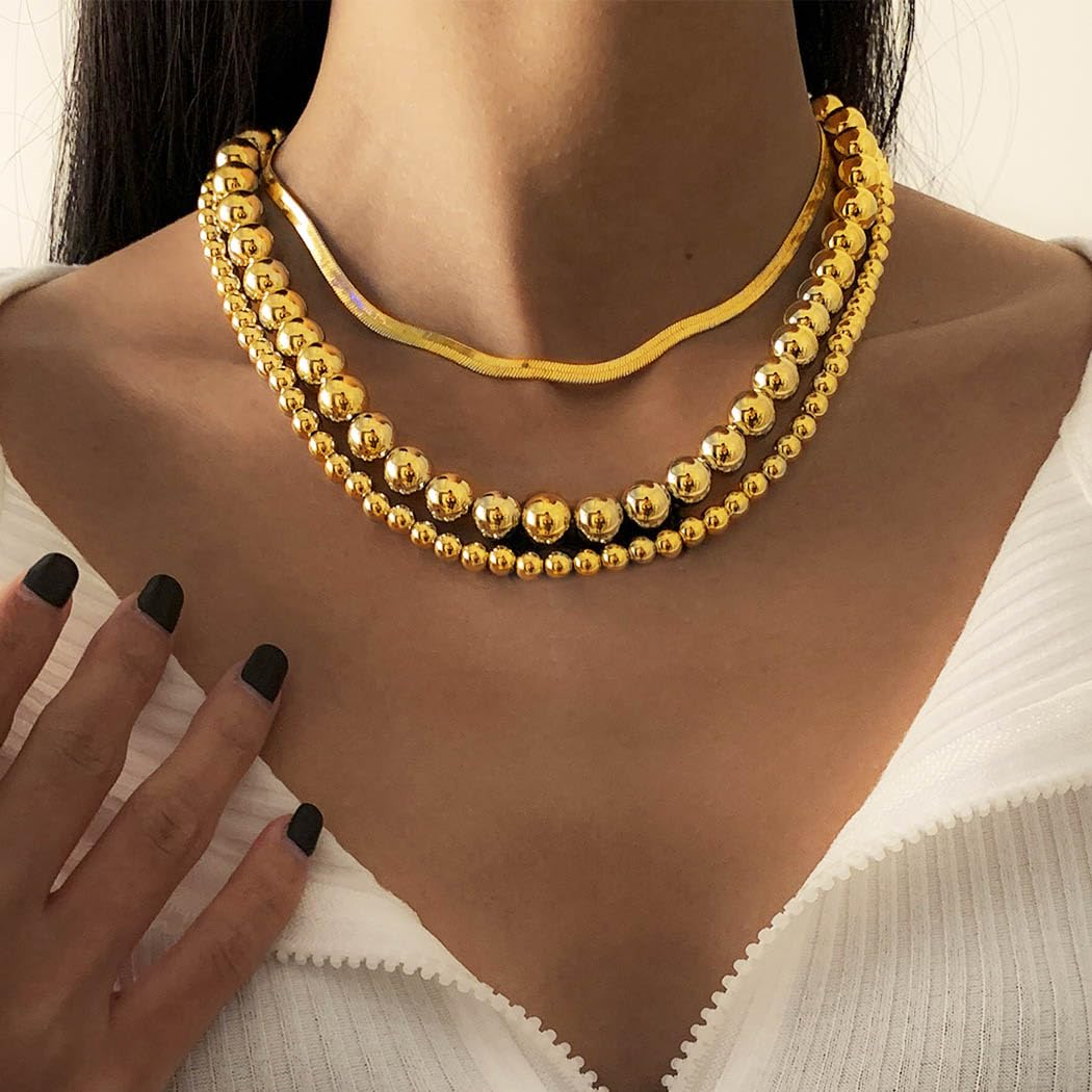 Sixexey Gold Beaded Necklace Layered Necklaces Beads Ball Chain Necklace Jewelry for Women