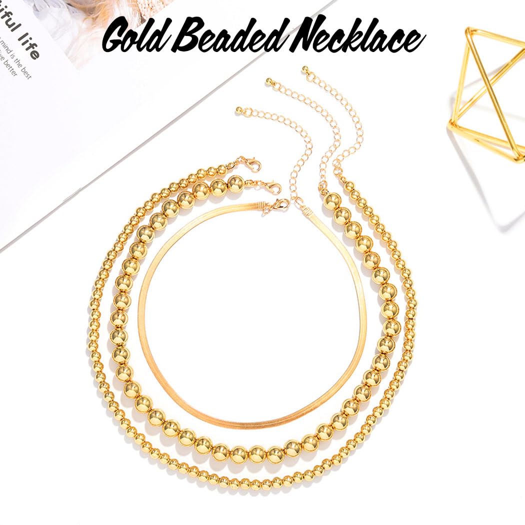 Sixexey Gold Beaded Necklace Layered Necklaces Beads Ball Chain Necklace Jewelry for Women