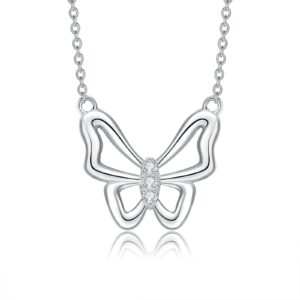 BETHZA 0.08 CT Diamond Butterfly Necklace in 925 Sterling Silver Dainty D Color, VVS Clarity Butterfly Diamond Pendant Jewelry Gifts for Women Mother (18+2 Inch)