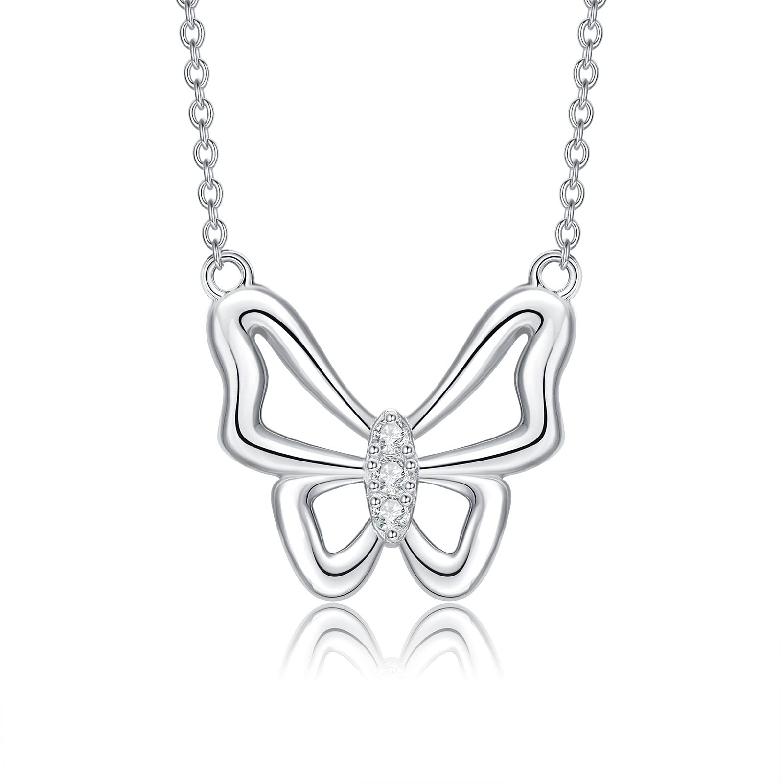 BETHZA 0.08 CT Diamond Butterfly Necklace in 925 Sterling Silver Dainty D Color, VVS Clarity Butterfly Diamond Pendant Jewelry Gifts for Women Mother (18+2 Inch)