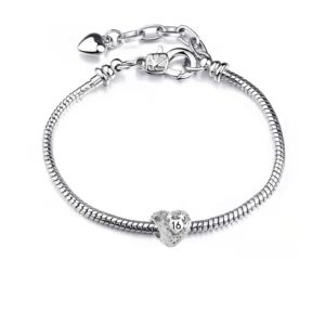 NARTGO Heart Sparkling Star Sweet 16 Birthday Charm Compatible with Pandora Charms Bracelets