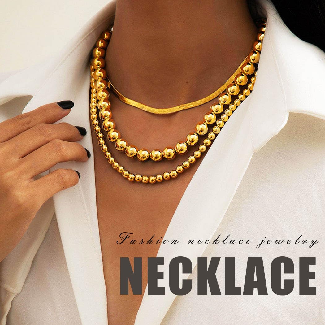 Sixexey Gold Beaded Necklace Layered Necklaces Beads Ball Chain Necklace Jewelry for Women