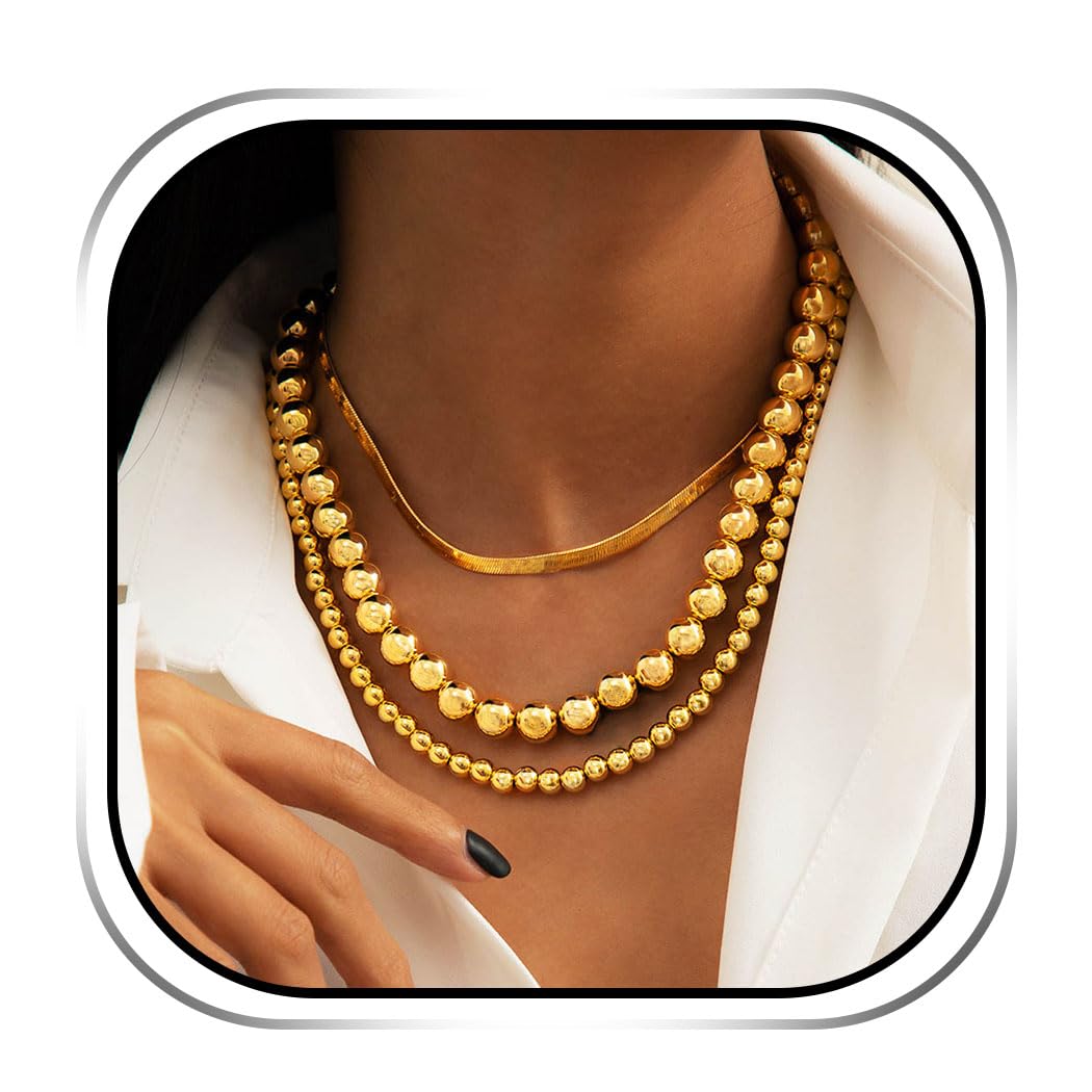 Sixexey Gold Beaded Necklace Layered Necklaces Beads Ball Chain Necklace Jewelry for Women