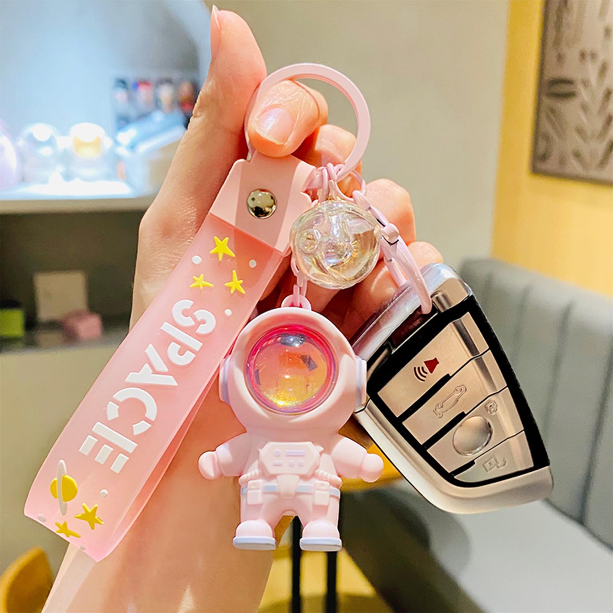 Vlmazlm Pretty keychains Astronaut Kawaii Key Chain with Sunset Light, Astronaut Cute Keychains Pendant Car Keychains (pink)