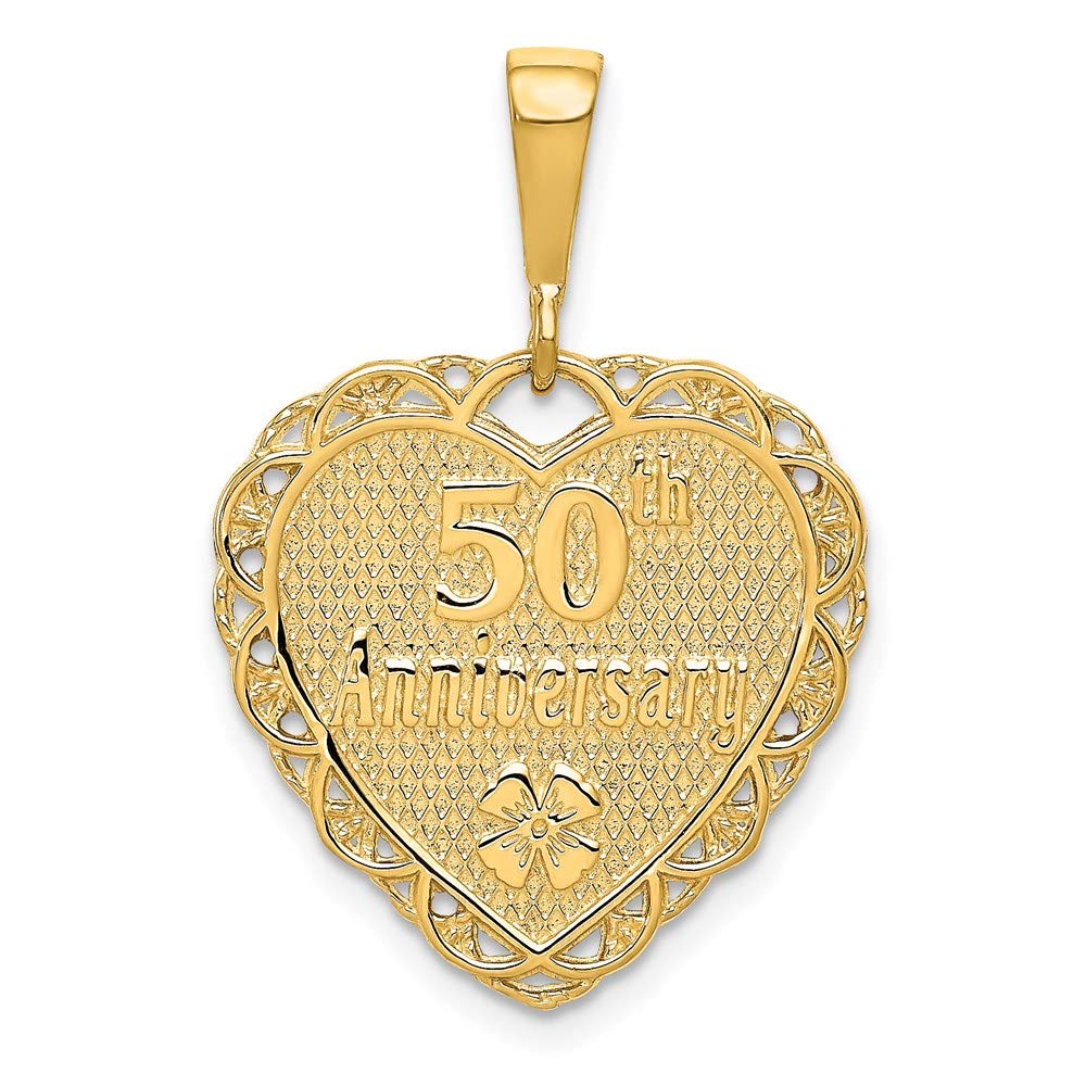 Jewelplus 14K Yellow Gold 29x20mm Reversible 50th ANNIVERSARY Charm Pendant