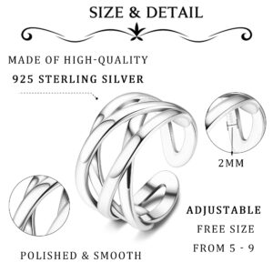 ZELORES 925 Sterling Silver Celtic Knot Rings Open Knuckle Rings for Women Adjustable Thumb Finger Rings Minimalist Cross Line Band Rings (Silver)