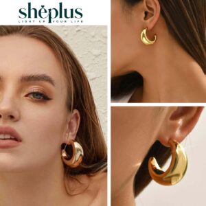 Gold Hoops Chunky Earring Set - 14k Real Gold Plated Hypoallergenic Waterproof Chunky Teardrop Half Open Huggie Earrings Set for Women Trendy Jewelry