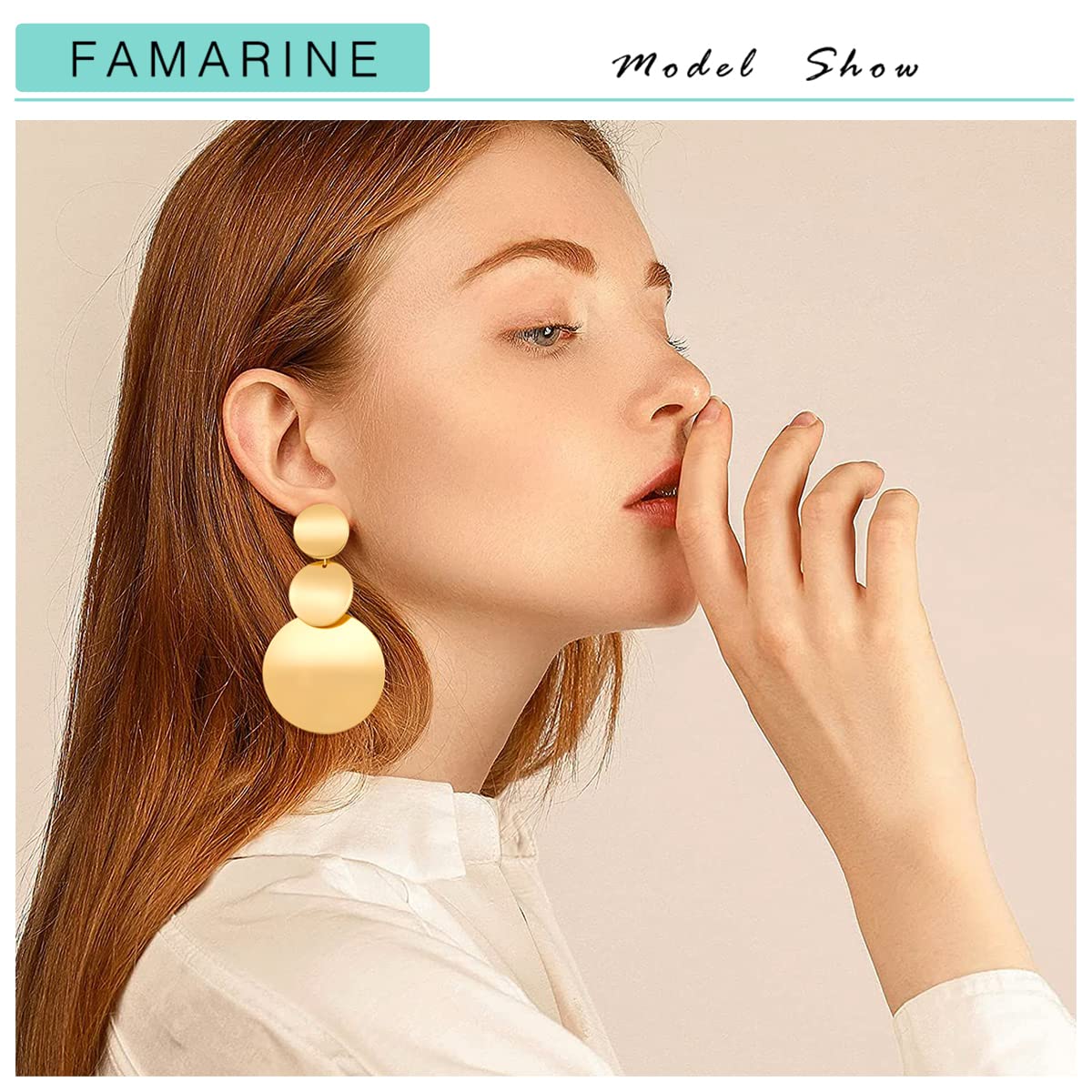 FAMARINE Gold Disc Dangle Earrings Drop Earrings For Women Fashion Bid Gold Earrings