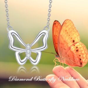 BETHZA 0.08 CT Diamond Butterfly Necklace in 925 Sterling Silver Dainty D Color, VVS Clarity Butterfly Diamond Pendant Jewelry Gifts for Women Mother (18+2 Inch)