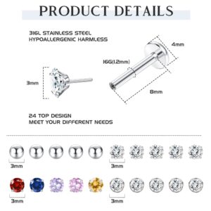 FIBO STEEL 16G Threadless Push in Lip Rings for Women Surgical Steel Nose Rings Studs Labret Monroe Tragus Helix Cartilage Earrings Medusa Piercing Jewelry 8mm