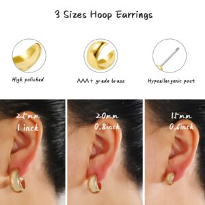 Gold Hoops Chunky Earring Set - 14k Real Gold Plated Hypoallergenic Waterproof Chunky Teardrop Half Open Huggie Earrings Set for Women Trendy Jewelry