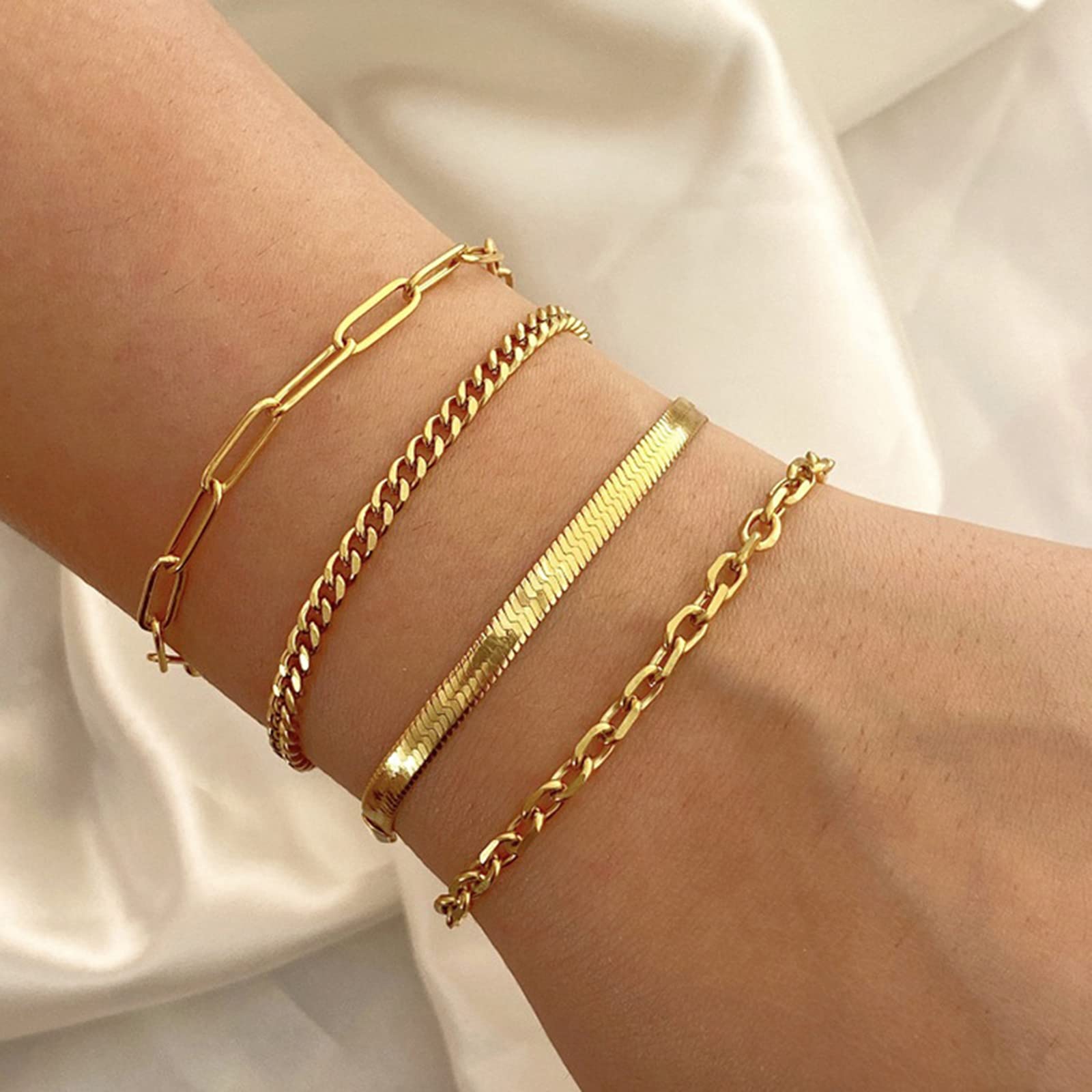 ANYILVTULI Gold Chain Bracelets for Women Snakebone Bracelets Simple Bracelets