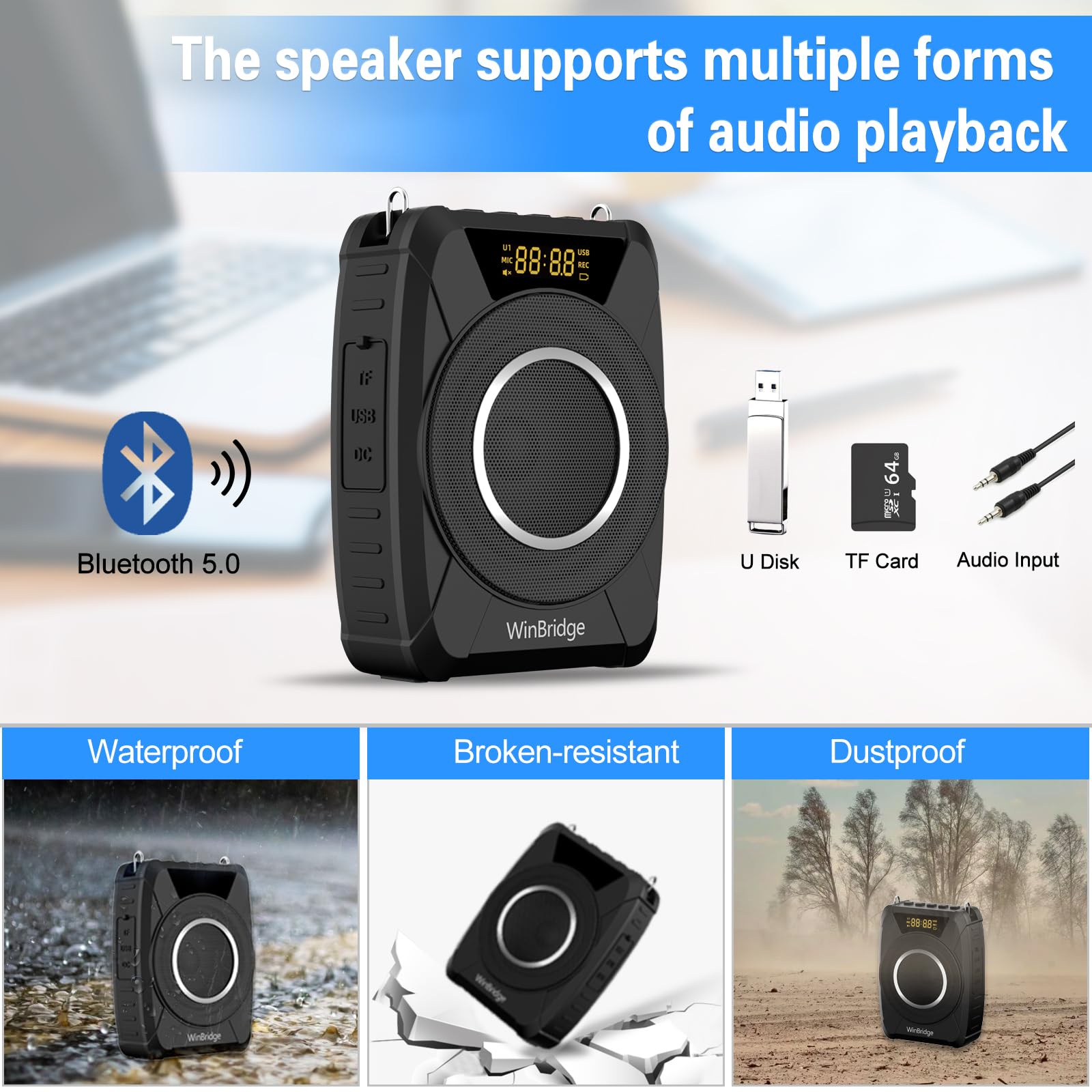 20W Bluetooth Voice Amplifier Wireless Microphone for Teachers, Portable Waterproof Voice Amplifier for Teaching, Speaking, Classroom, Personal Mic Headset and Speaker System M801